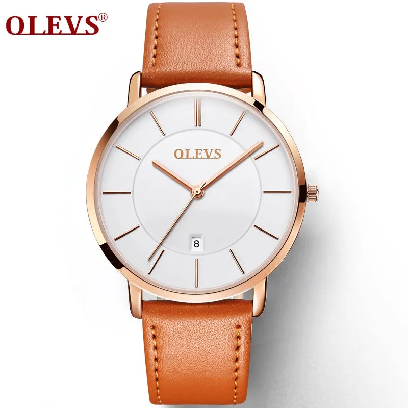 60%OFF OLEVS Men Ultra thin Watches Quartz Mens Watch Top Brand Luxury Auto Date Business Waterproof Leather Sports Wristwatch