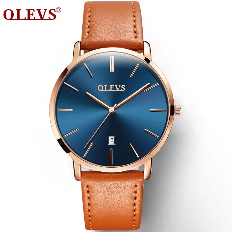 60%OFF OLEVS Men Ultra thin Watches Quartz Mens Watch Top Brand Luxury Auto Date Business Waterproof Leather Sports Wristwatch