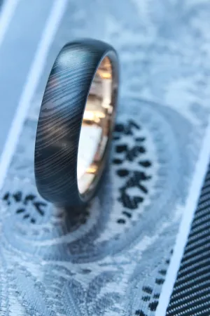 8mm 14k yellow gold niobium zirconium damascus NbZr, domed shape!