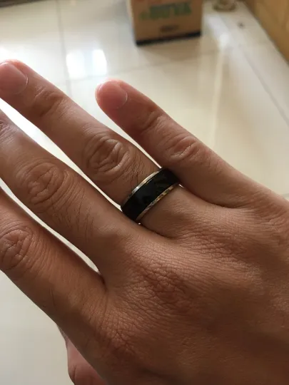 8mm Black Silver Titanium Stainless Steel Ring Men's Wedding Band