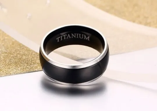 8mm Black Silver Titanium Stainless Steel Ring Men's Wedding Band