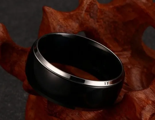 8mm Black Silver Titanium Stainless Steel Ring Men's Wedding Band