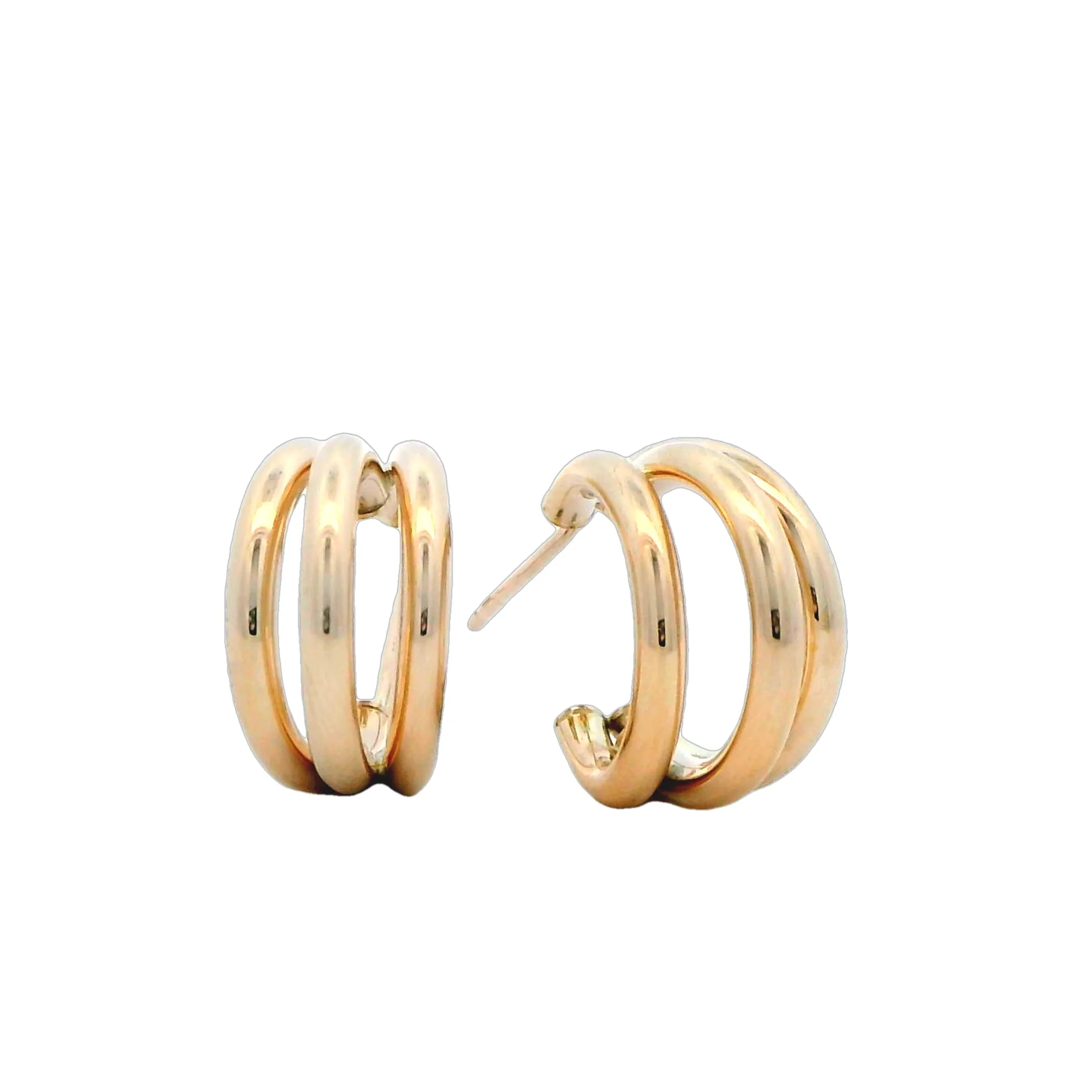 9ct Yellow Gold Triple Open Row Hald Hoop Stud Earrings GEAR330