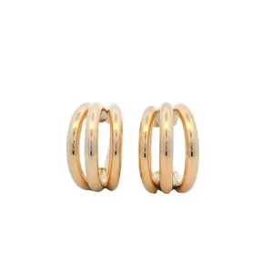 9ct Yellow Gold Triple Open Row Hald Hoop Stud Earrings GEAR330