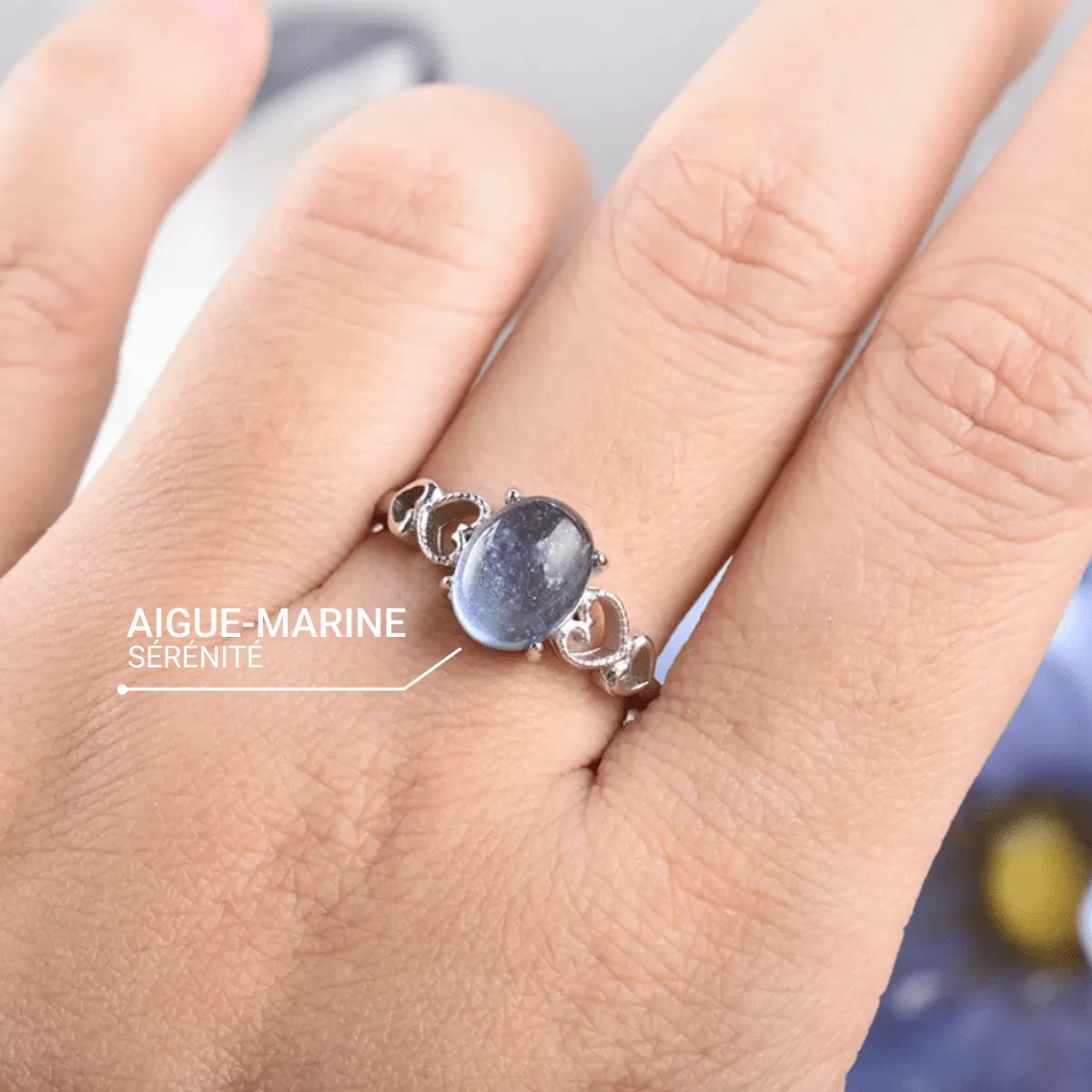 Adjustable Ring "Sea Crystal" in Aquamarine