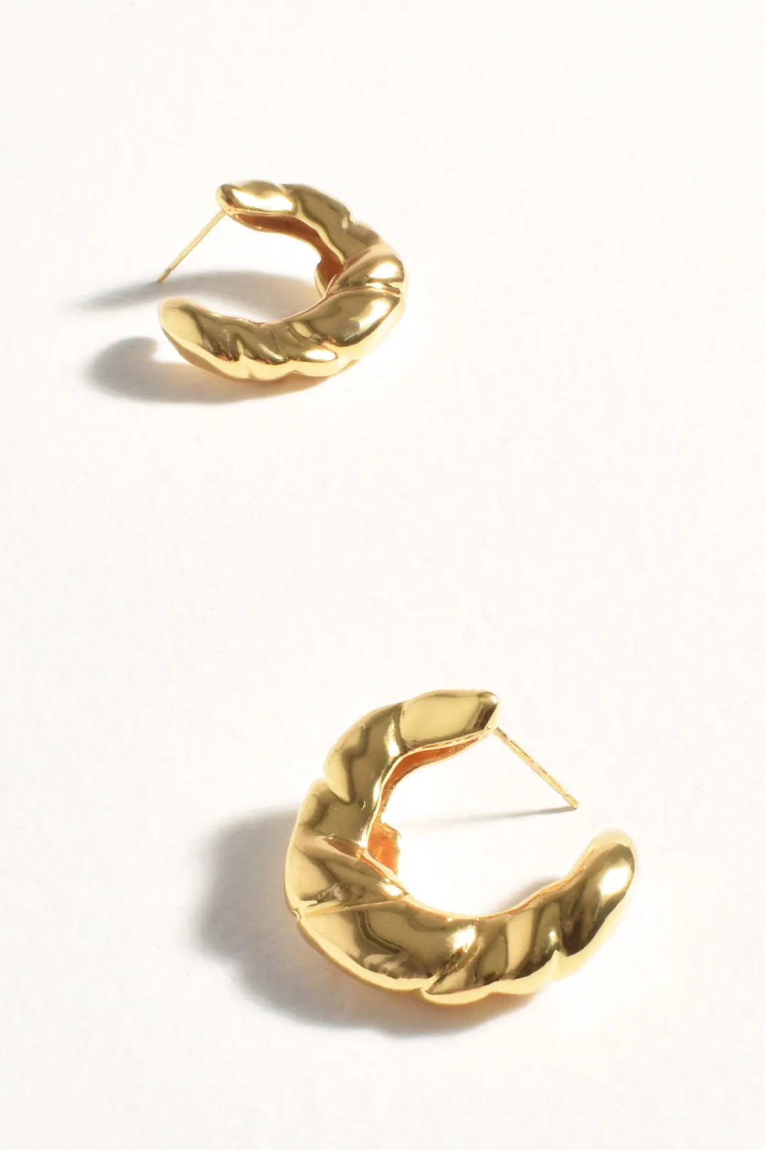 Adorne Mini Metal Textured Side Hoops - Gold