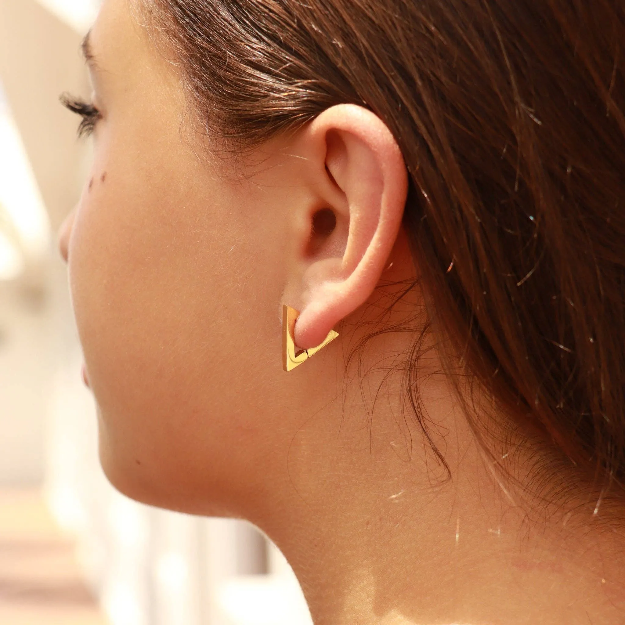 Allison 18K Gold PVD and Stainless Steel PVD Triangle Huggie Earrings