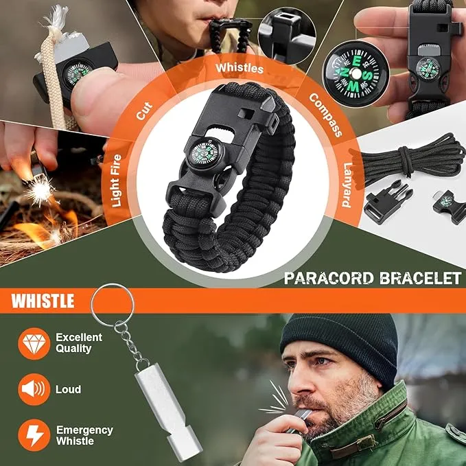 Alritz Emergency Survival Kit, 12 in-1 Outdoor Survival Gear Lifesaving Tools Contains Compass, Fire Starter, Flashlights for Camping Hiking Wilderness Adventures and Disaster Preparedness
