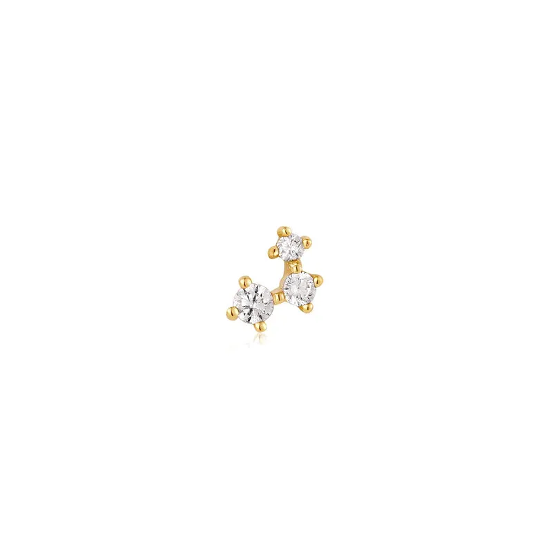 Ania Haie Gold Plated CZ Trio Cluster Single Barbell Earring