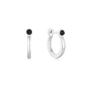 Ania Haie Sterling Silver Black Agate Huggie Hoop Earrings