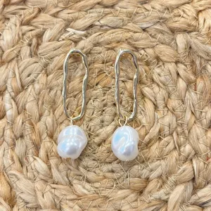 Anne Abstract Pearl Gold Hoops