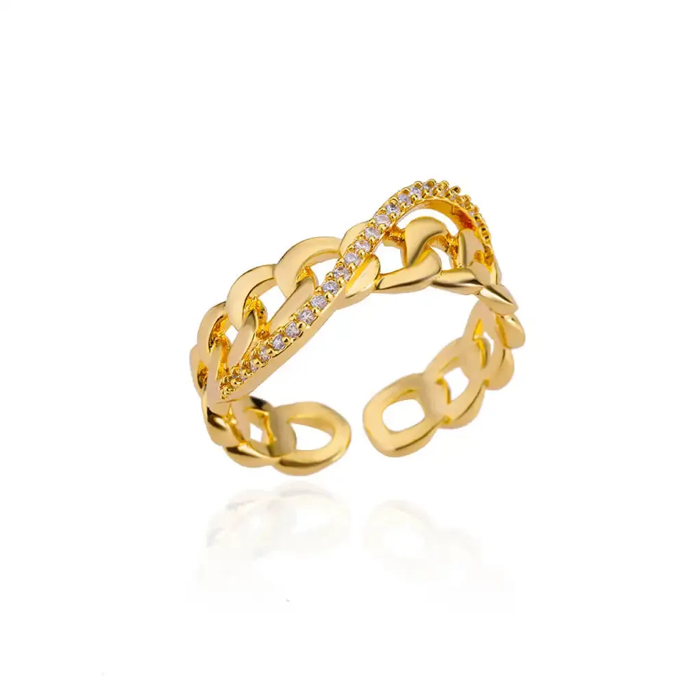 Belt Chain Rings for Women Men Gold Color Stainless Steel Ring Trend Luxury Korean Fashion Aesthetic Jewelry