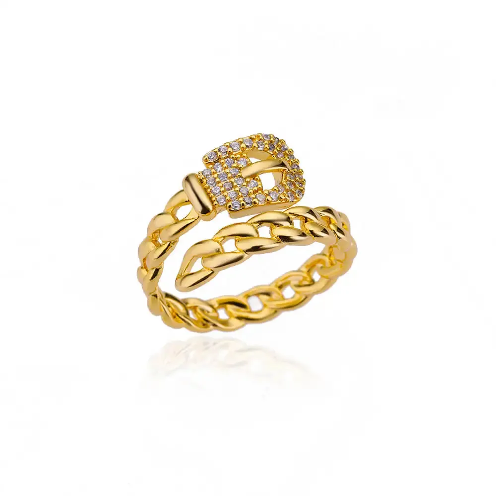 Belt Chain Rings for Women Men Gold Color Stainless Steel Ring Trend Luxury Korean Fashion Aesthetic Jewelry