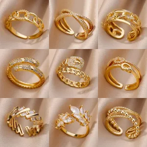Belt Chain Rings for Women Men Gold Color Stainless Steel Ring Trend Luxury Korean Fashion Aesthetic Jewelry