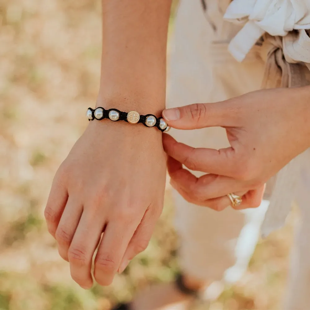 Benedictine Pearl Bracelet, blk/gold
