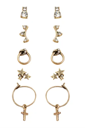 BIG STAR HOOP FIVE STUD EARRINGS SET