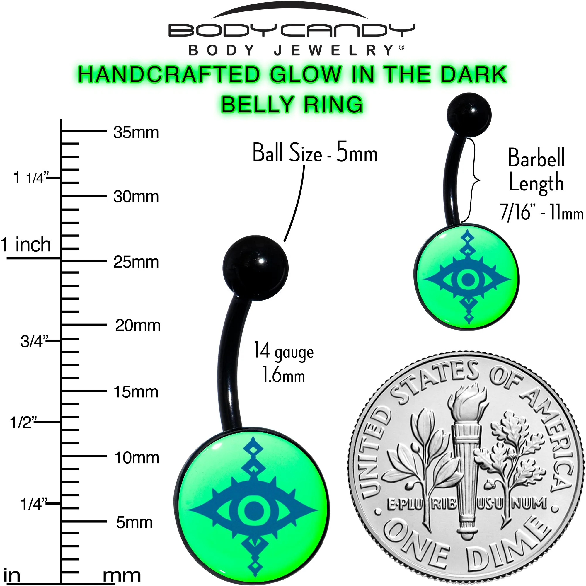 Black Anodized Glow in the Dark Evil Eye Belly Ring