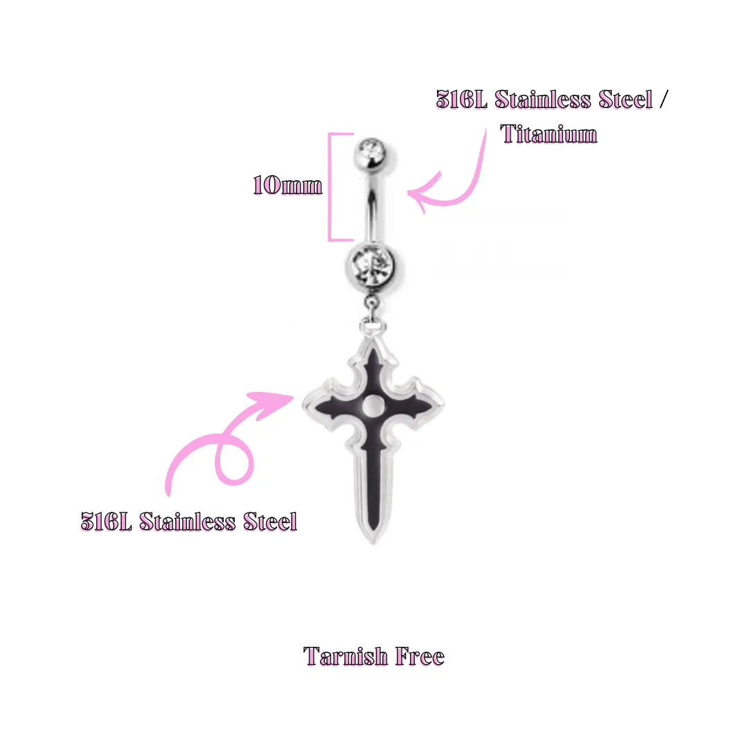 Black Cross Belly Button Ring