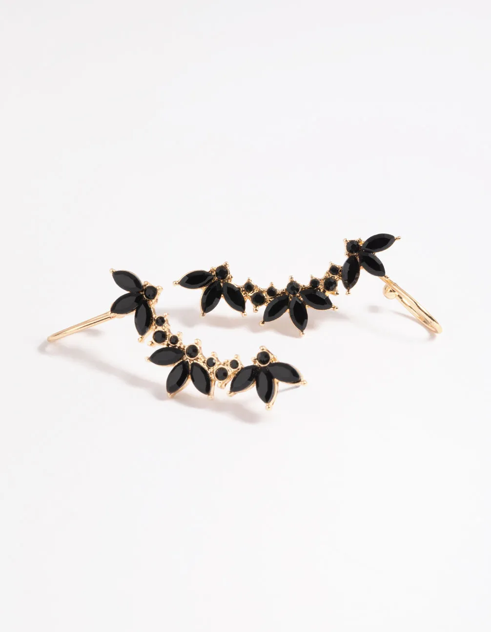 Black Diamante Leaf Ear Cuff
