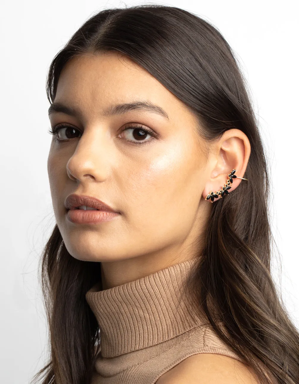 Black Diamante Leaf Ear Cuff