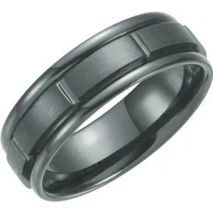 Black Titanium 7 mm Grooved Band Size 8