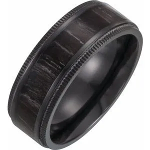 Black Titanium 8 mm Coin-Edge Band with Wood Inlay Size 11.5