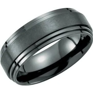 Black Titanium 8 mm Double Ridged Band Size 10.5