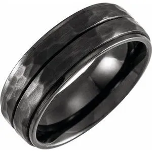 Black Titanium 8 mm Grooved Flat Edge Band Size 10.5