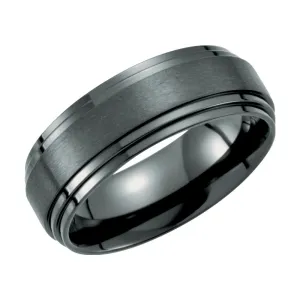 Black Titanium 8mm Double Ridged Band Size 13