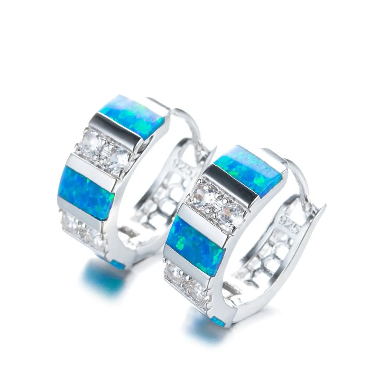 Blue Opal & Cubic Zirconia Huggie Earrings