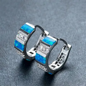 Blue Opal & Cubic Zirconia Huggie Earrings