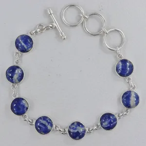 Blue Sodalite Gemstone Sterling Silver Plain Bracelets
