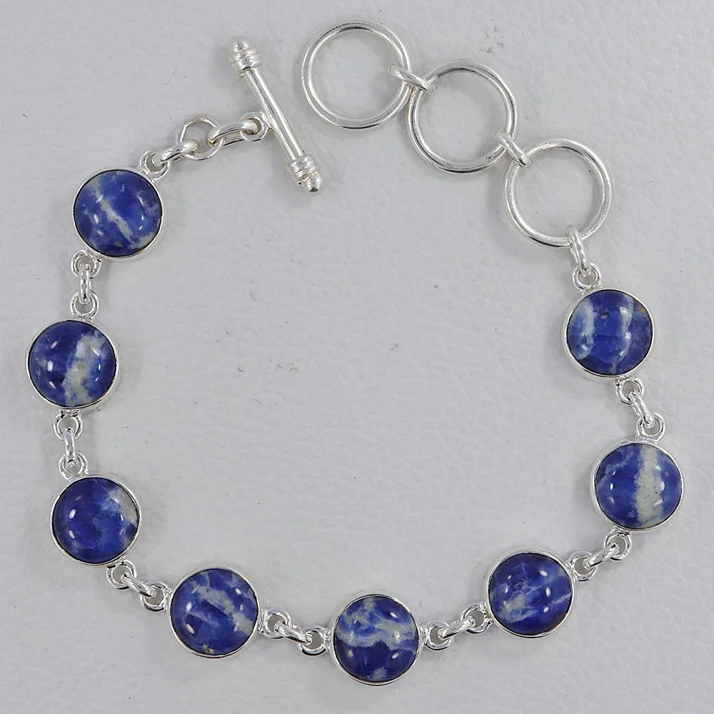 Blue Sodalite Gemstone Sterling Silver Plain Bracelets