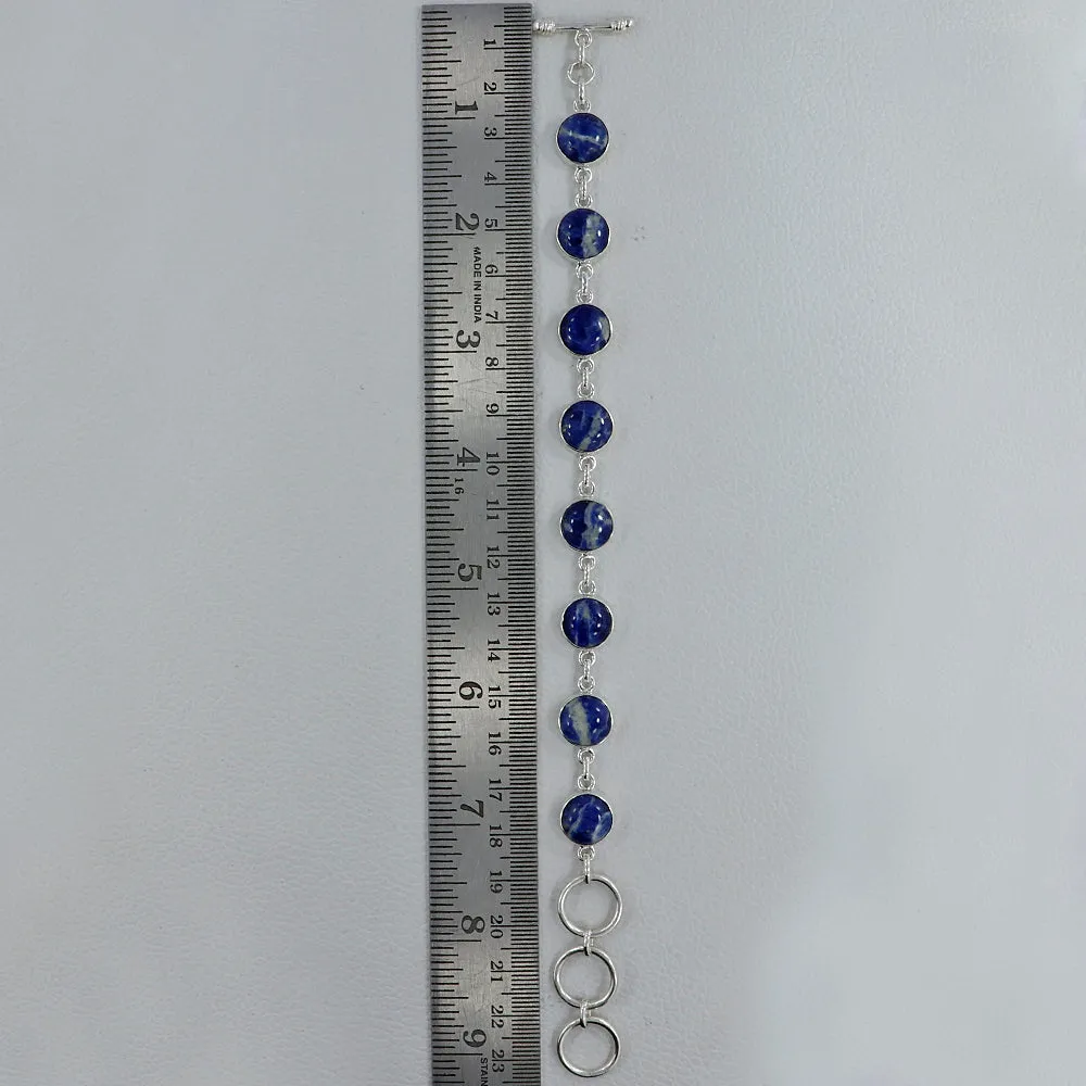 Blue Sodalite Gemstone Sterling Silver Plain Bracelets