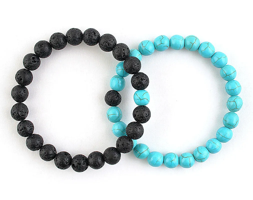 Blue turquoise and black lava relationship bracelets