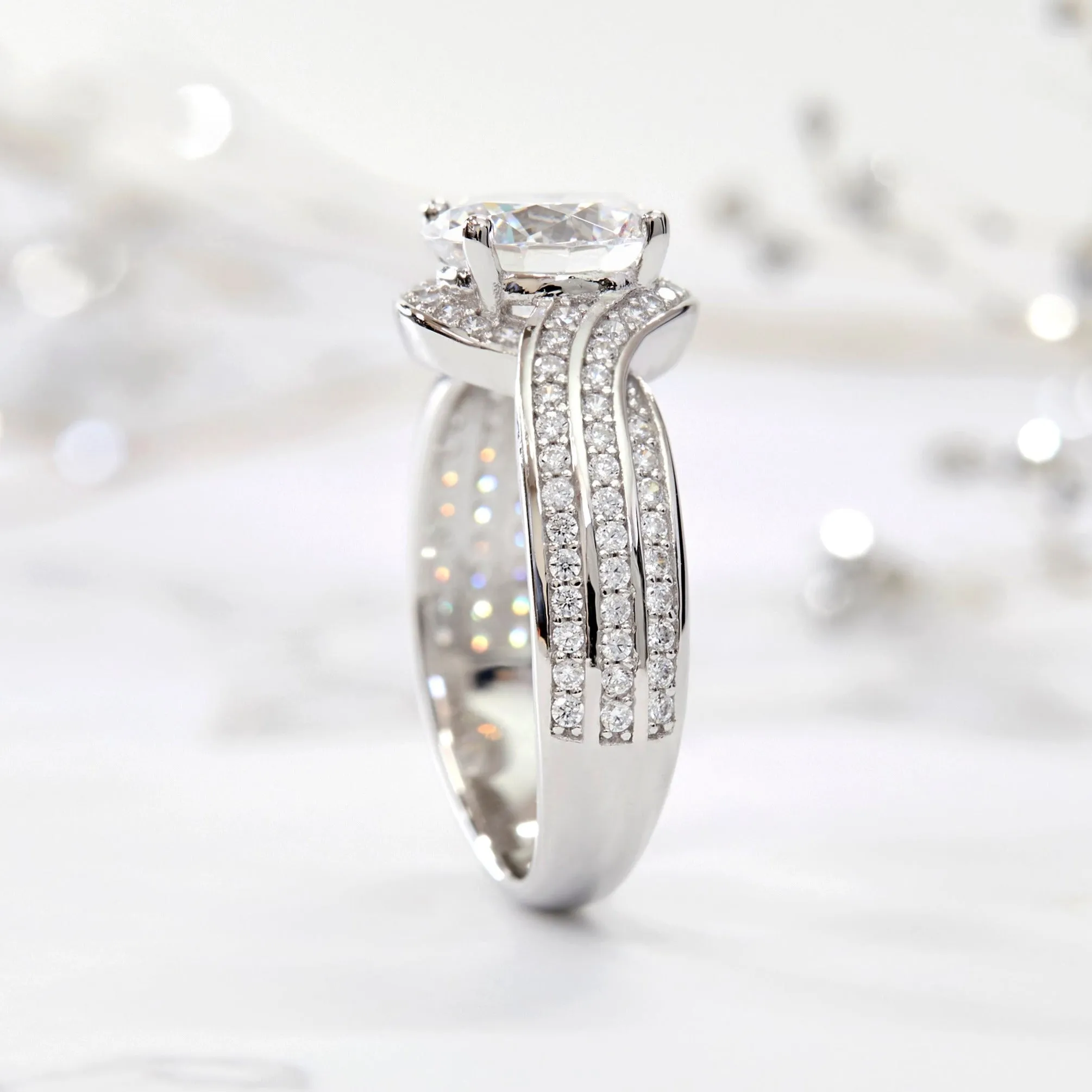 Bypass Brilliance Three-Row Engagement Ring