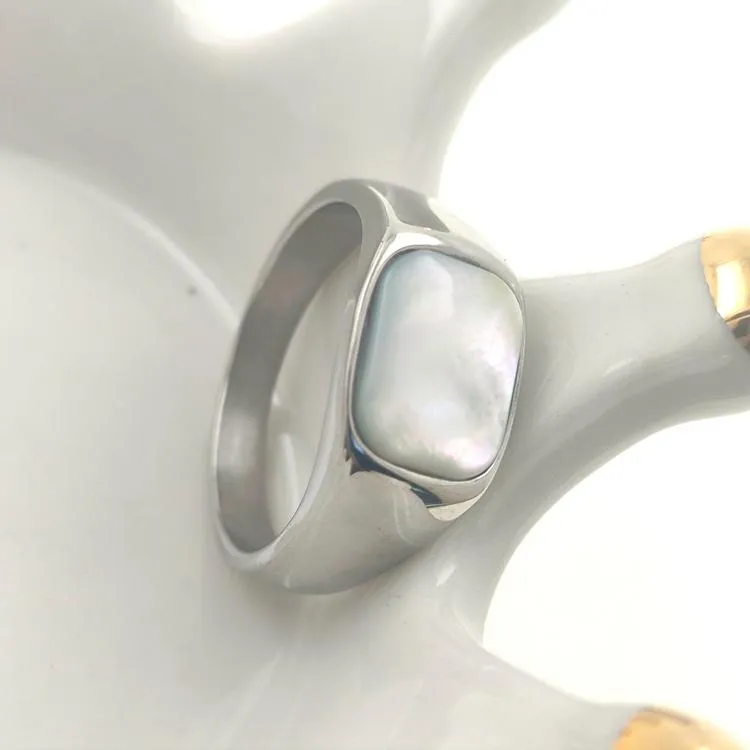 Cat's Eye Cream Gem Rounded Square Stone Ring All-match Maillard Retro Niche Simple High-end Jewelry