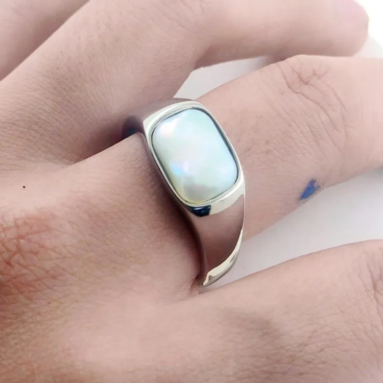 Cat's Eye Cream Gem Rounded Square Stone Ring All-match Maillard Retro Niche Simple High-end Jewelry