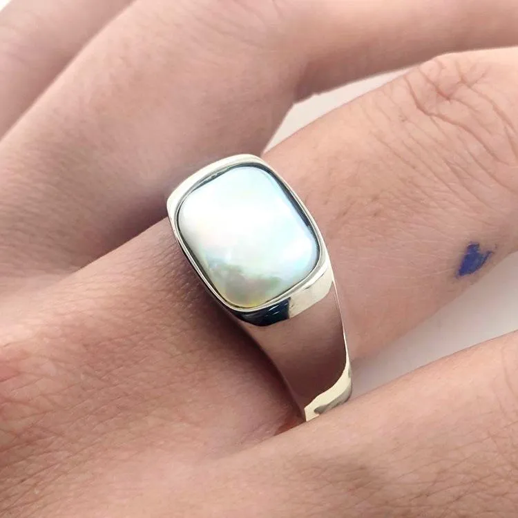 Cat's Eye Cream Gem Rounded Square Stone Ring All-match Maillard Retro Niche Simple High-end Jewelry
