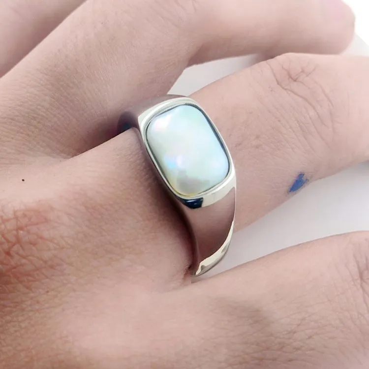 Cat's Eye Cream Gem Rounded Square Stone Ring All-match Maillard Retro Niche Simple High-end Jewelry