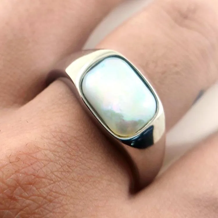Cat's Eye Cream Gem Rounded Square Stone Ring All-match Maillard Retro Niche Simple High-end Jewelry