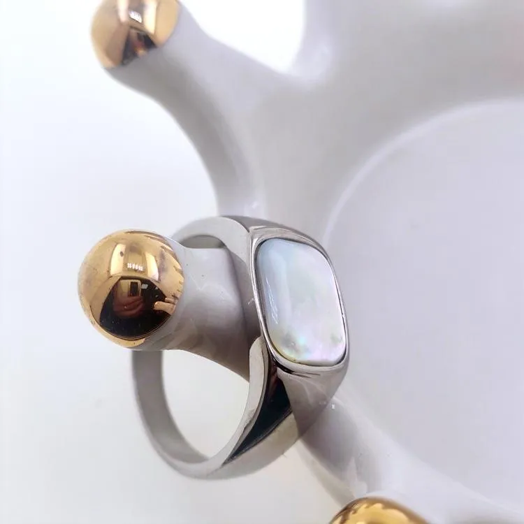 Cat's Eye Cream Gem Rounded Square Stone Ring All-match Maillard Retro Niche Simple High-end Jewelry