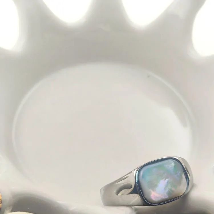 Cat's Eye Cream Gem Rounded Square Stone Ring All-match Maillard Retro Niche Simple High-end Jewelry