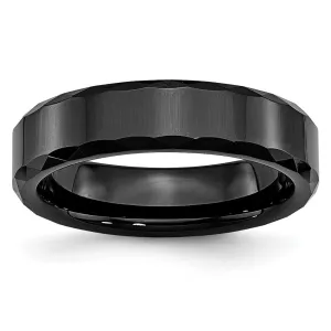 Ceramic Black Faceted and Beveled Edge 6mm Polished Band