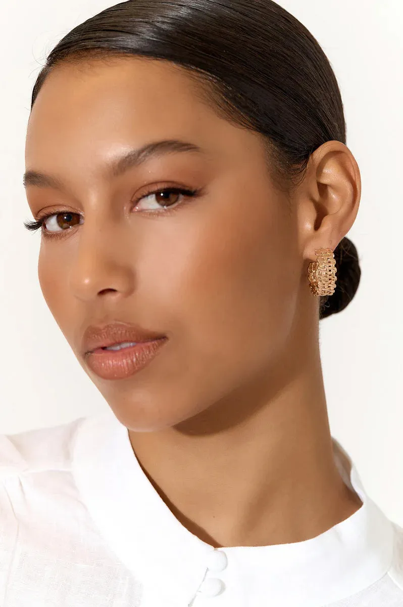 Chain Detail Midi Hoops - Gold
