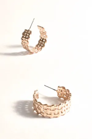 Chain Detail Midi Hoops - Gold
