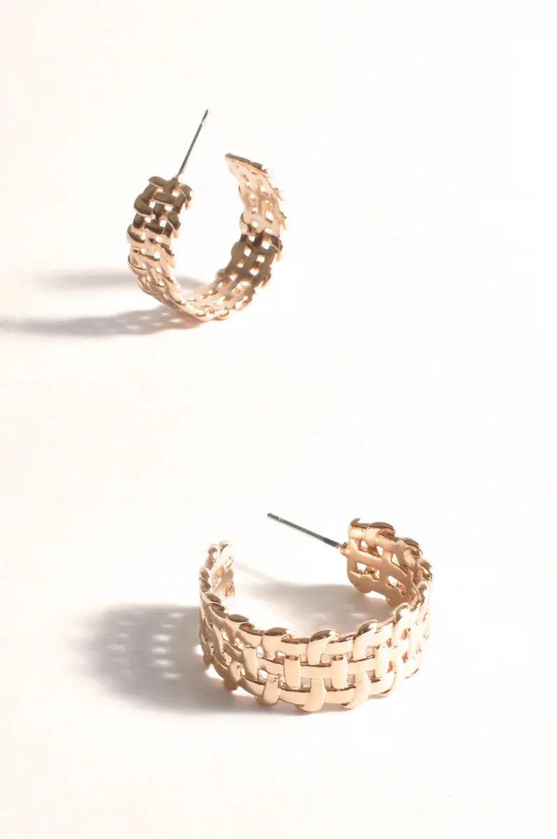Chain Detail Midi Hoops - Gold