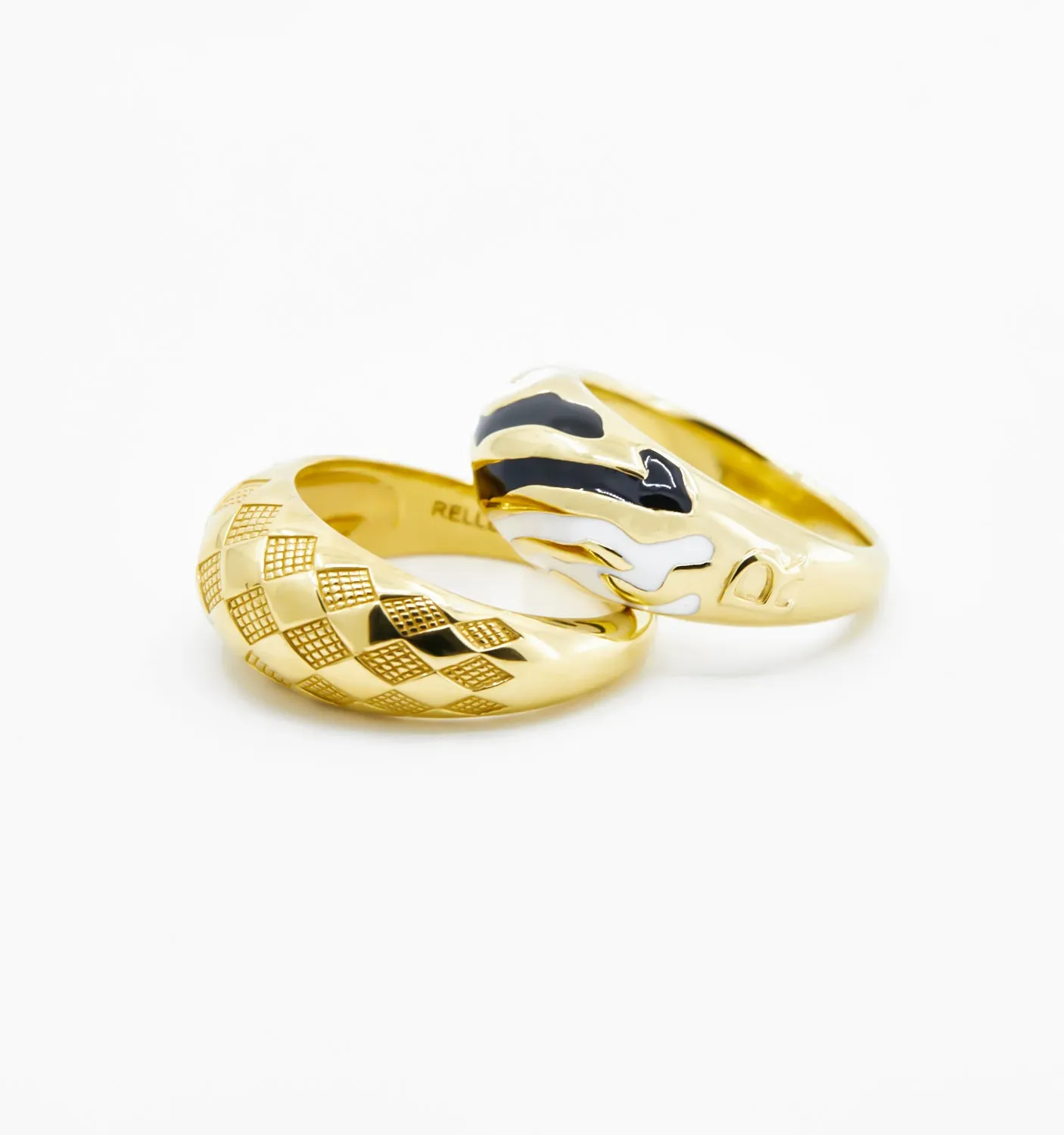Checker Dome And Savannah Ring - Set of 2