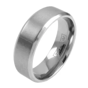Classic Silver-Tone Titanium Ring with Satin Finish Center Band and Beveled Edges.