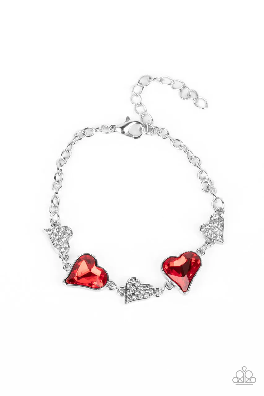Cluelessly Crushing - Red - Asymmetric Heart Gem Paparazzi Lobster Claw Bracelet